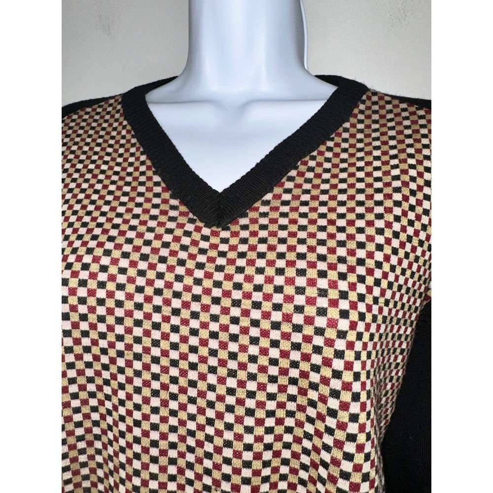 Messagerie Womens V Neck Sweater 100% Merino Wool Long Sleeve‎ Checkered - Picture 3 of 7